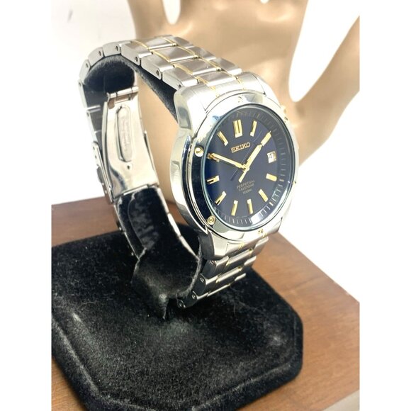 Seiko Men's Watch SNQ010 Quartz Blue Dial Perpetual Calendar Two Tone Steel 39mm - Picture 15 of 15